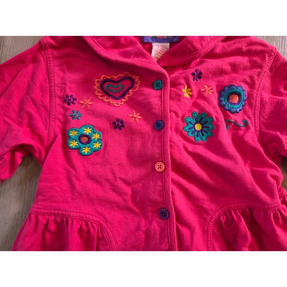 Vintage Gymboree Rainbow Tag 90s Pink Embroidered Coat Button Shirt Girls Large